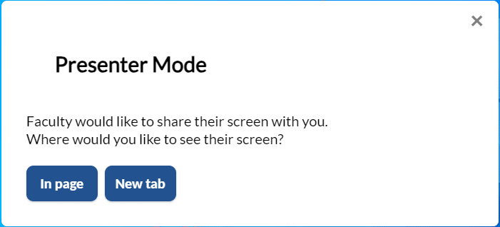 pop-up request for student to view presenter's screen