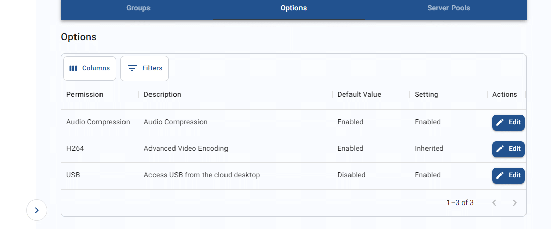 Configure desktop options