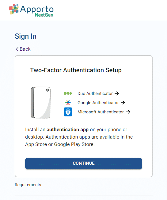 multi-factor authentication setup screen