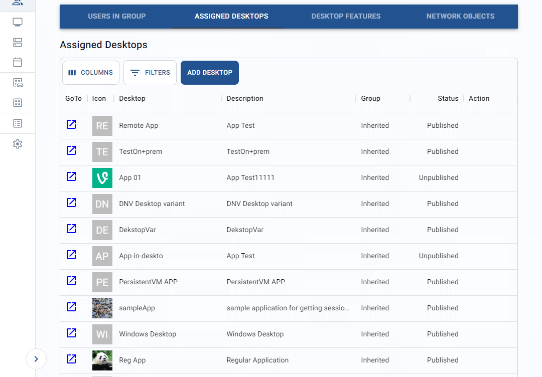 desktops assigned to the group