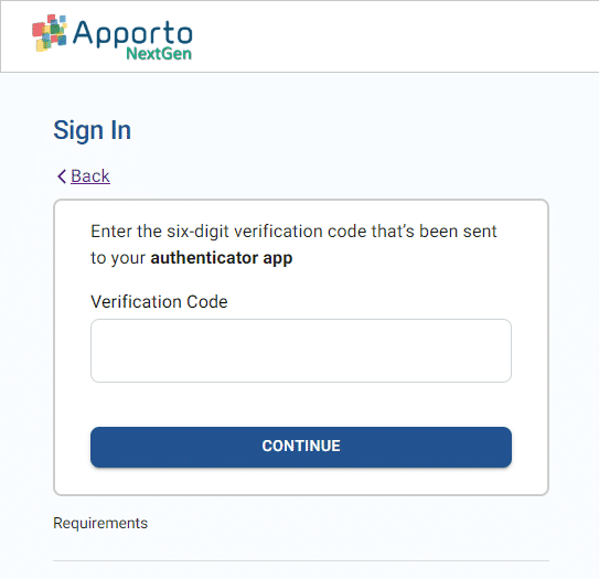 authenticator code entry form