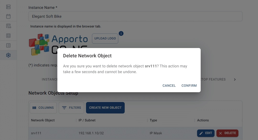 delete a network object