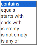 operator dropdown for the search group pop-up filter