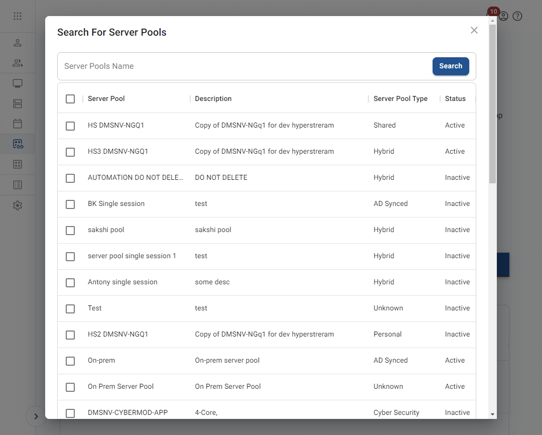 Search for server pools