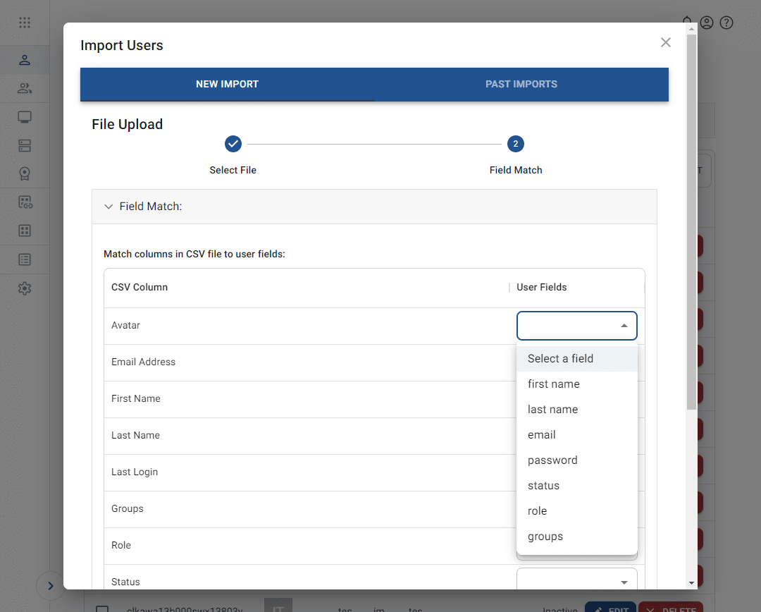 step 1 of the import users tool includes field matching