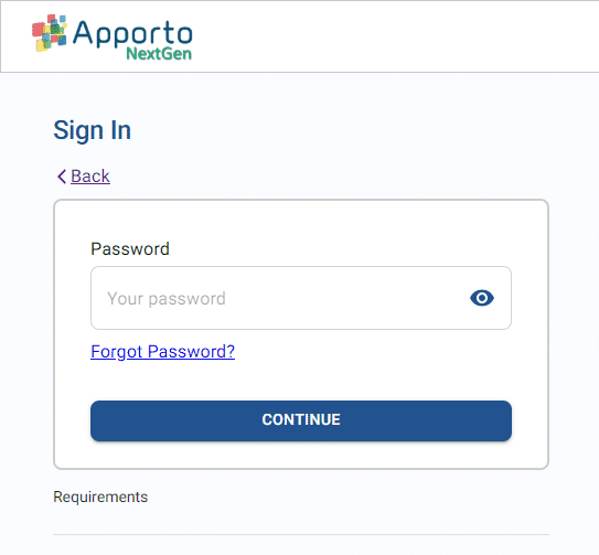 login process password screen