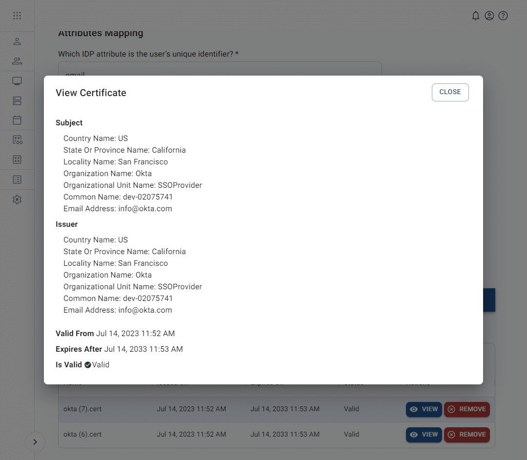 view an SSO certificate