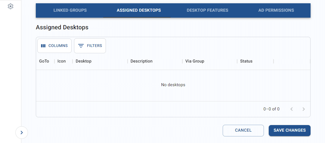 assigned desktops tab on the create user screen