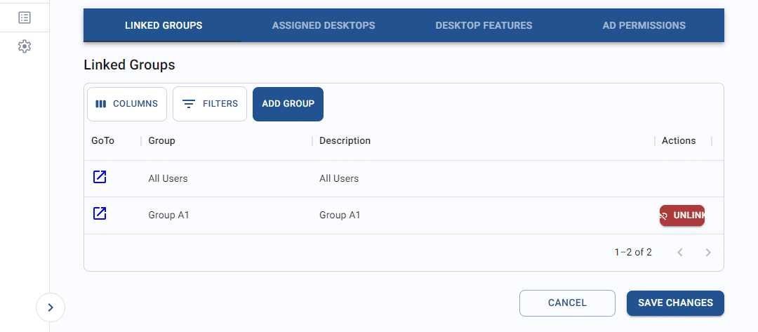 linked groups section of the create user screen