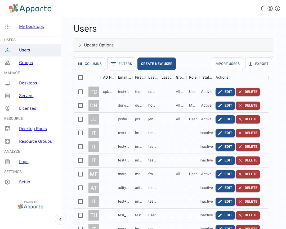 users list screen