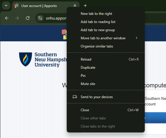 browser menu