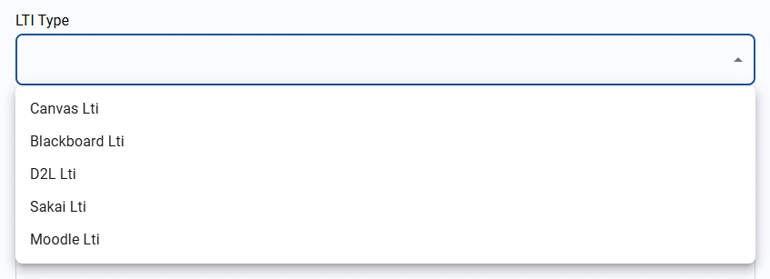 LTI type dropdown