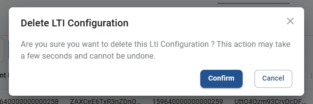 delete LTI configuration pop-up