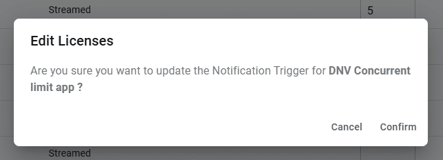 pop-up screen for confirming an update to the notification trigger