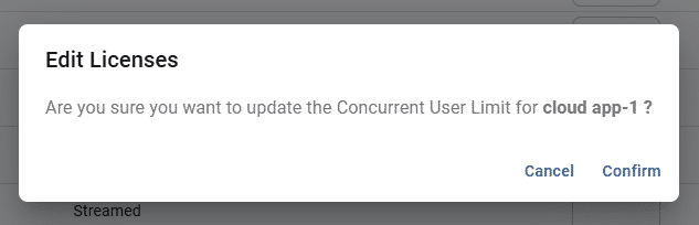 pop-up screen for confirming concurrent user limit