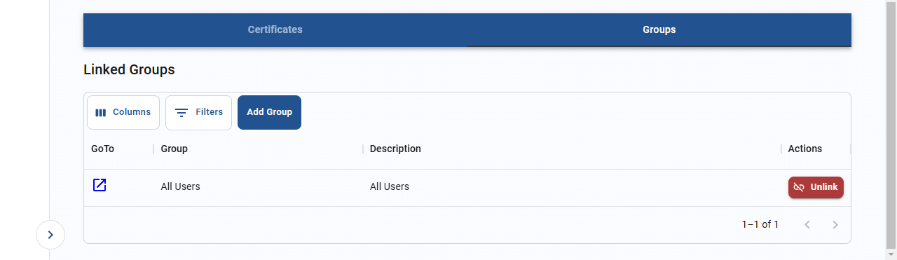 linked groups list for an SSO domain