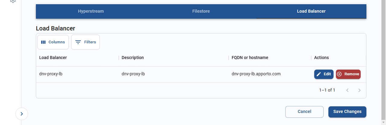 load balancer tab for a resource hub