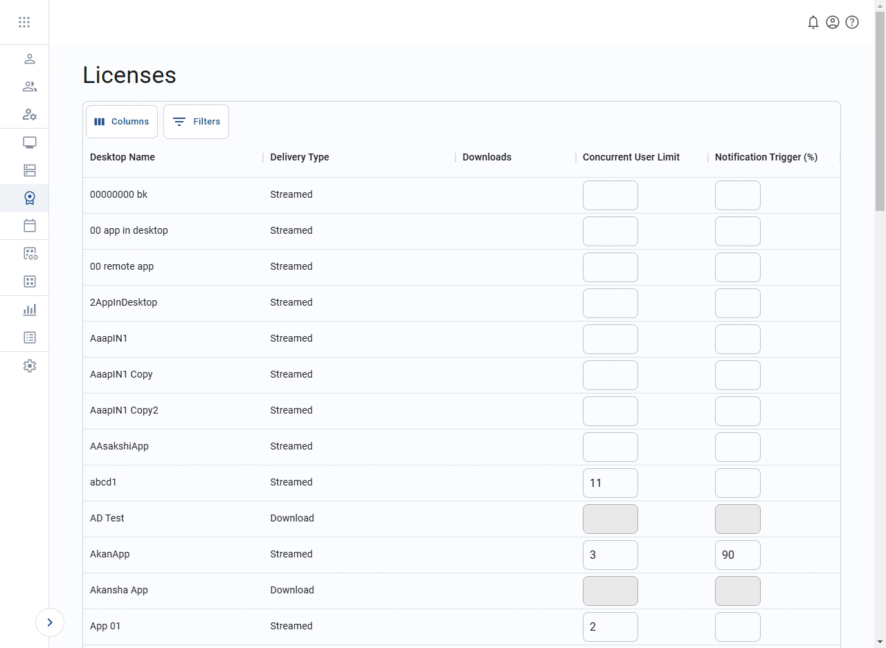 list of desktop application licenses