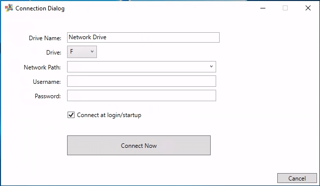 connection dialog for network drives and user folders