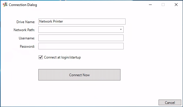 connection dialog for a network printer