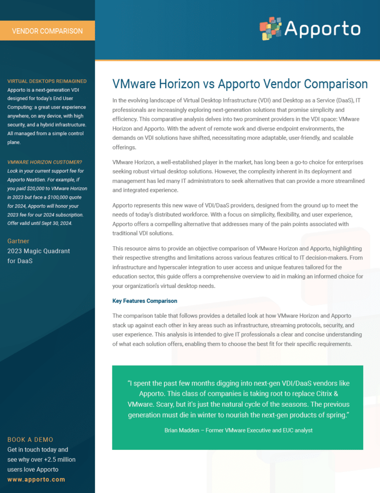 Apporto vs VMware Horizon Comparison